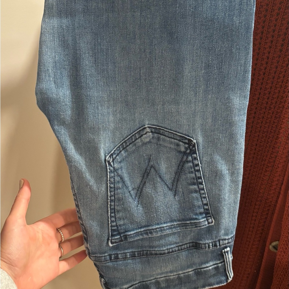 MOTHER Light Blue Denim Jeans with Pocket Stitching